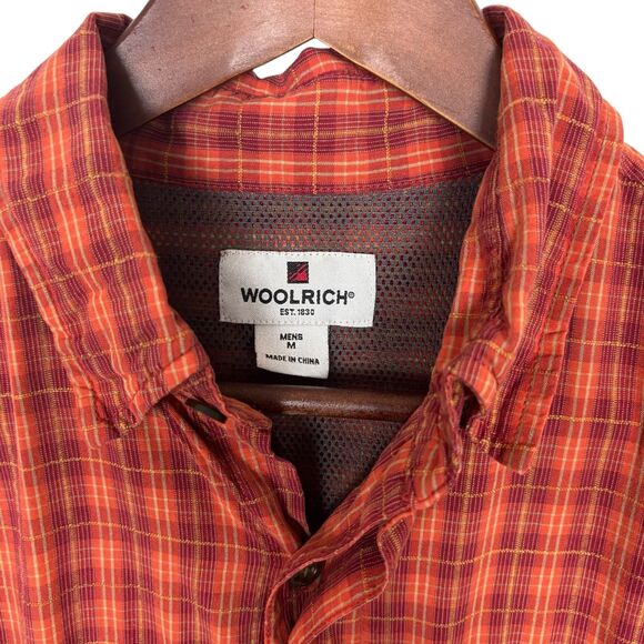 Woolrich Burnt Sun Orange Red Short Sleeve Button Front Shirt Men's Medium - Picture 2 of 6